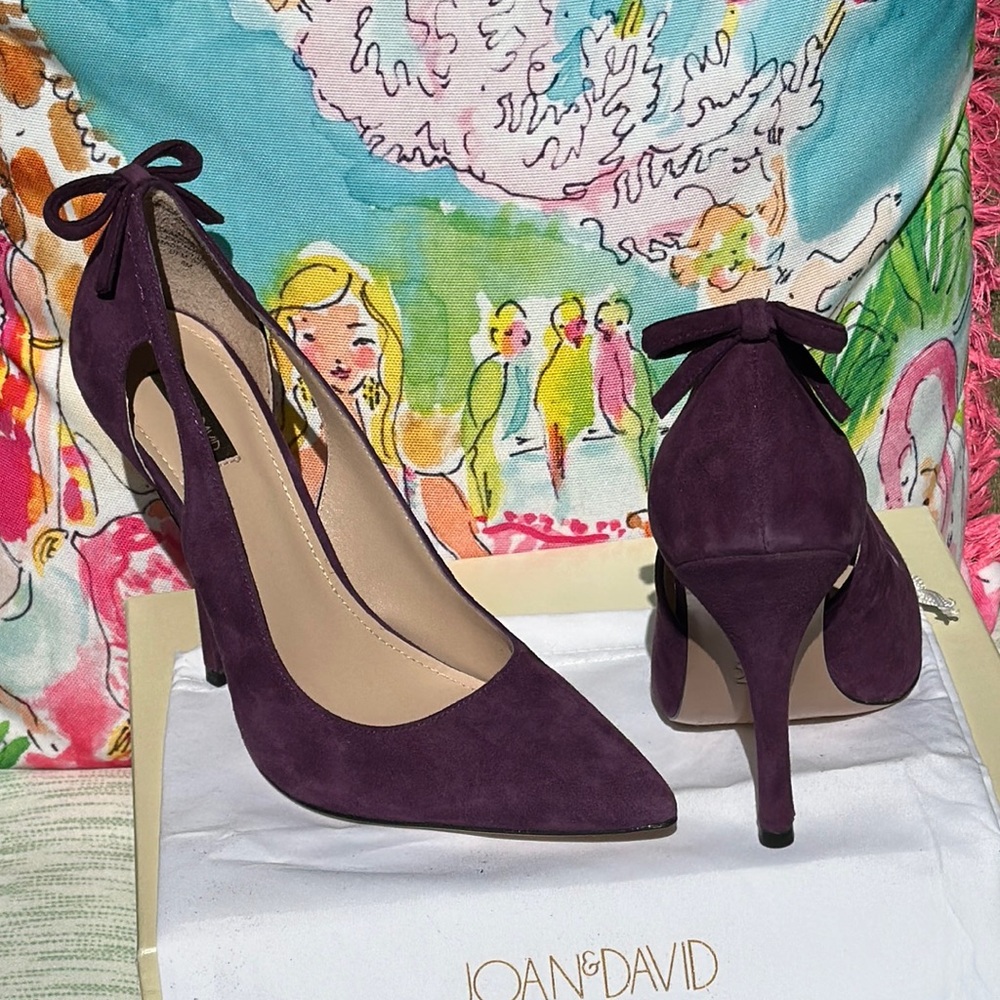 Joan & David purple suede heels. Brand New in box. Cute bow on the back.